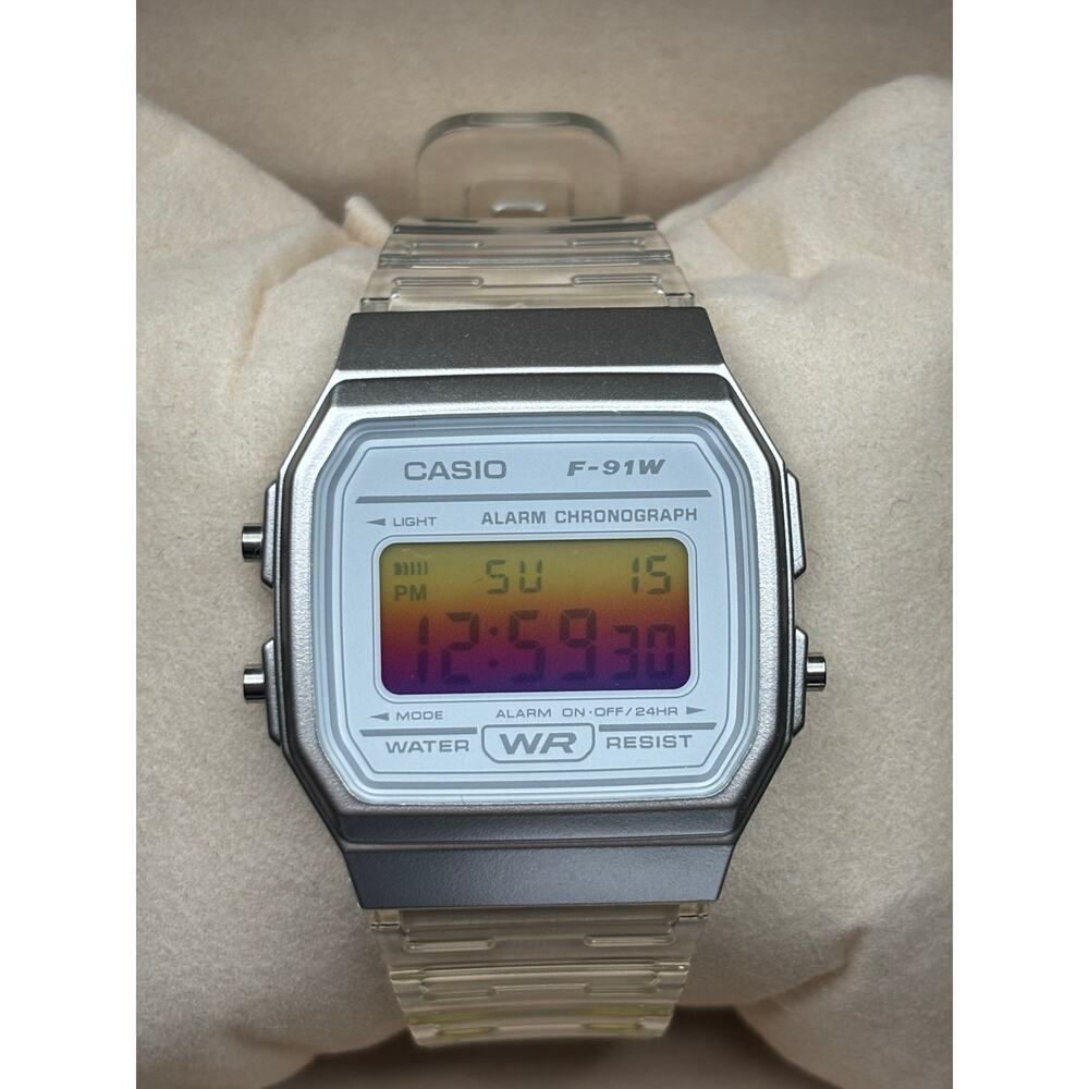 Custom F91W Sunset Filter Clear Strap Retro Digital Mod Watch